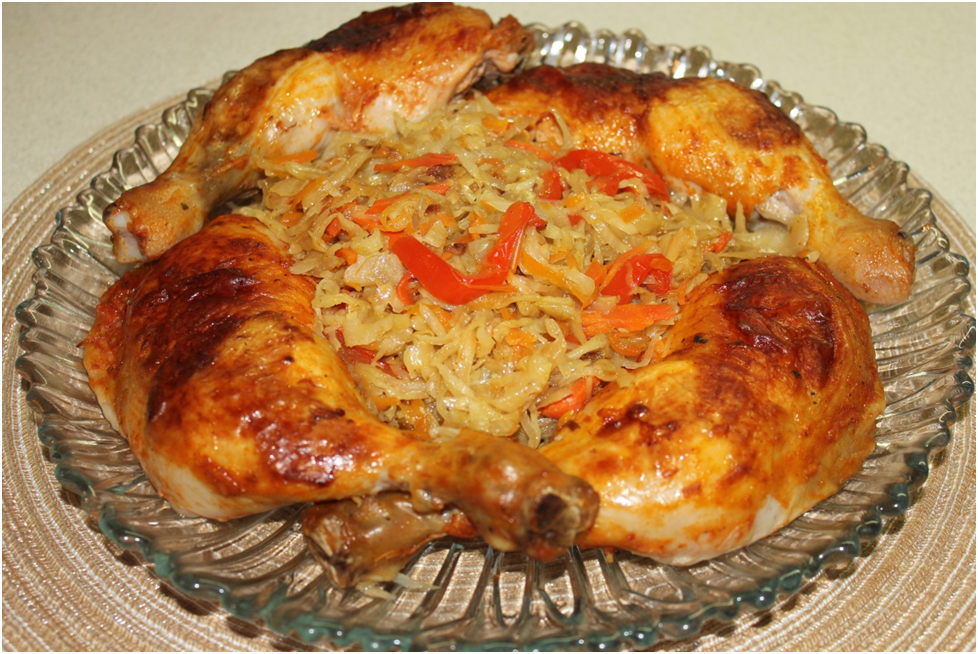 Куриные окорочка, запеченные на овощной подушке